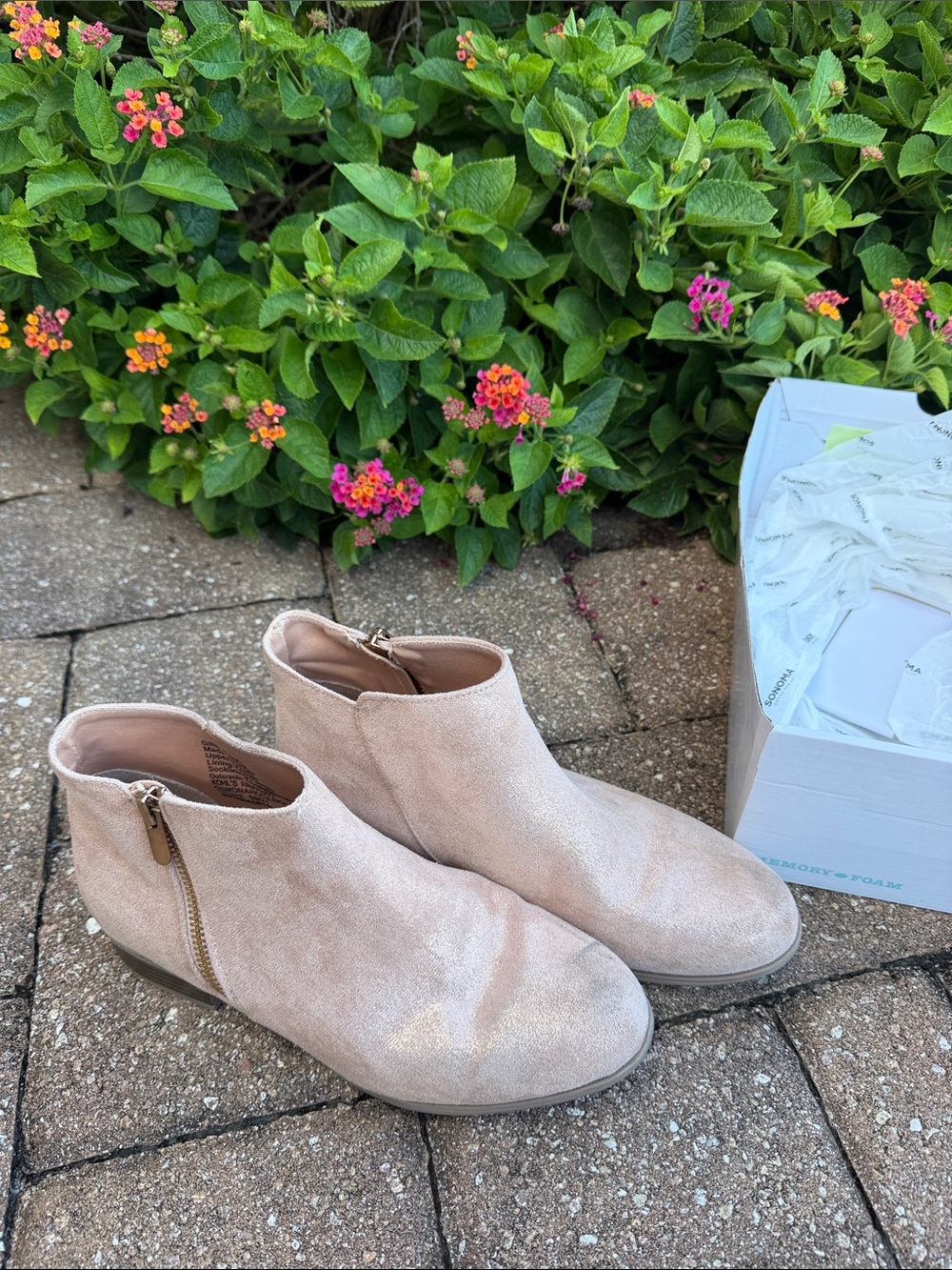 Sonoma Light Beige Suede Ankle Booties with Side Zipper